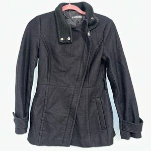 Women’s Express Black Zip Up Peacoat XS